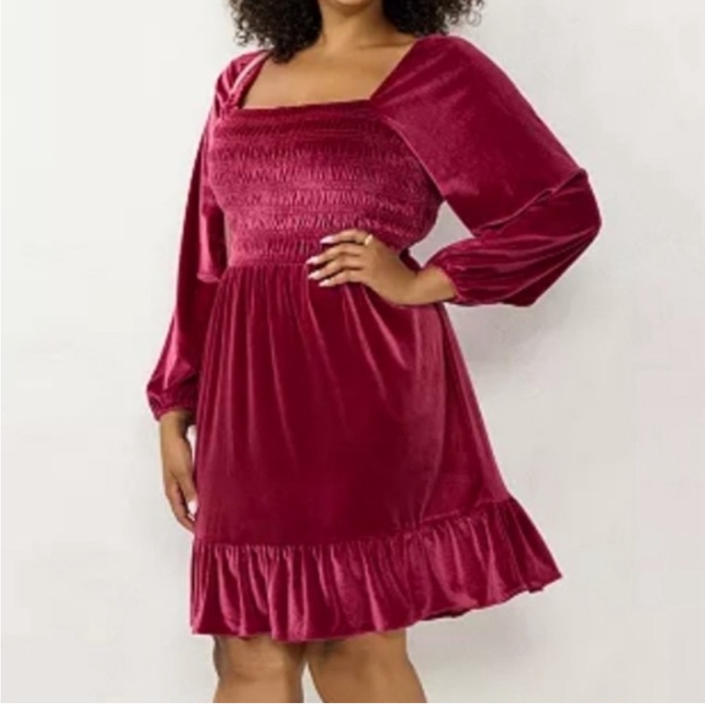 Lauren Conrad  Raspberry Smocked Velvet Dress‎